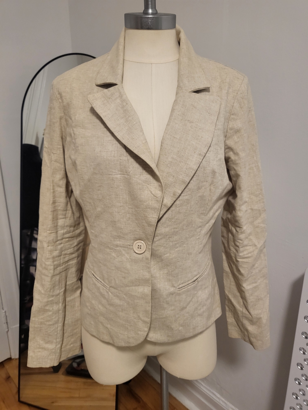 Tailored Linen Blend Blazer - Cream